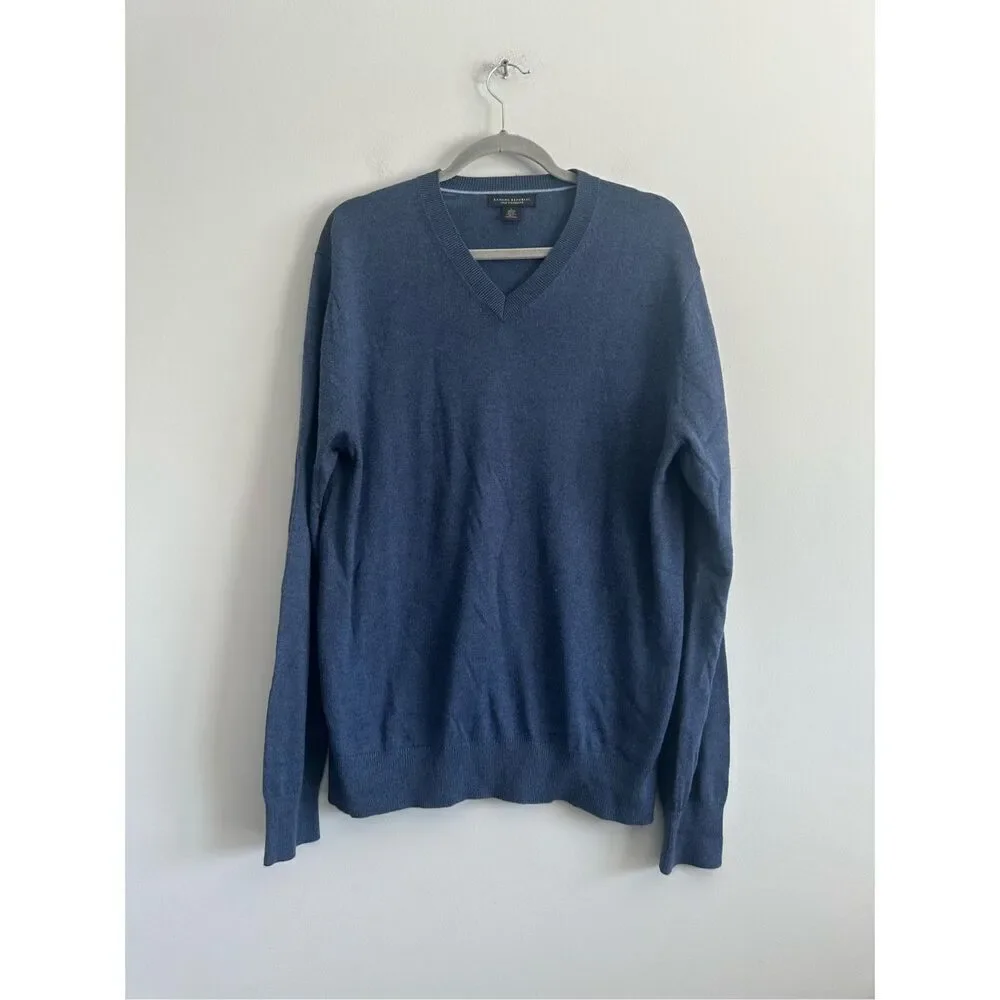 banana republic men’s v neck silk cashmere blend blue knit sweater size large